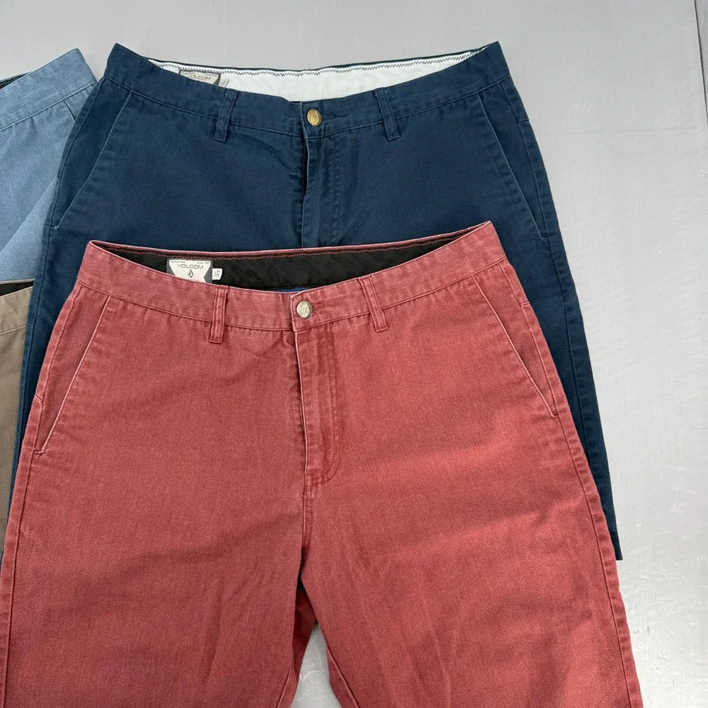 Volcom Mens Frickin Modern Fit Chino Shorts Bundle 4 Pairs Navy Khaki Red 33 - Picture 2 of 16